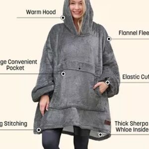 Brand New Cozy Gray Hooded Fleece Poncho
